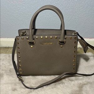 Michael Kors Tan Satchel with Gold Studs